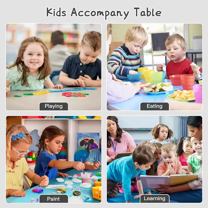 Kids Table Set, 47 Modern Height Adjustable Toddler Table & 6 Chairs Set w/Non-Slip Desk Legs & Organizer Graffiti Desktop for Preschool