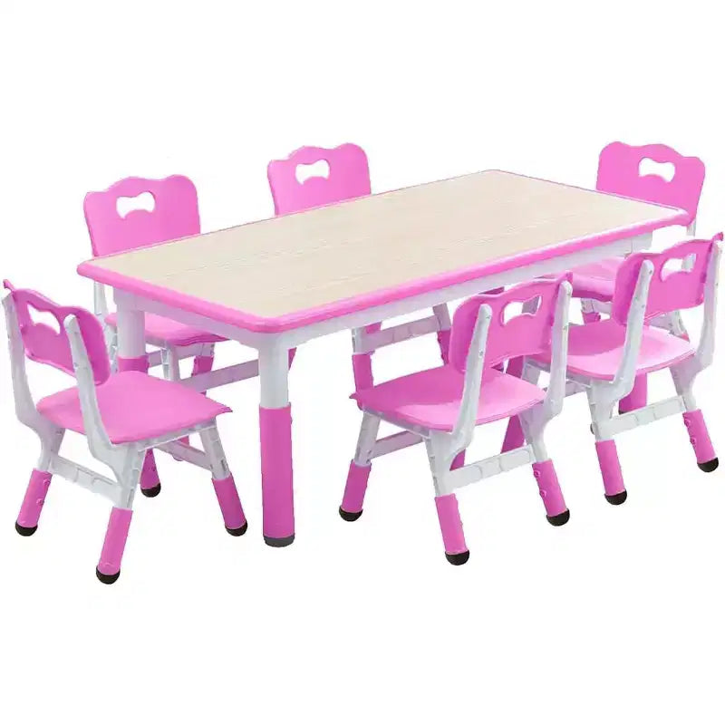 Kids Table Set, 47 Modern Height Adjustable Toddler Table & 6 Chairs Set w/Non-Slip Desk Legs & Organizer Graffiti Desktop for Preschool