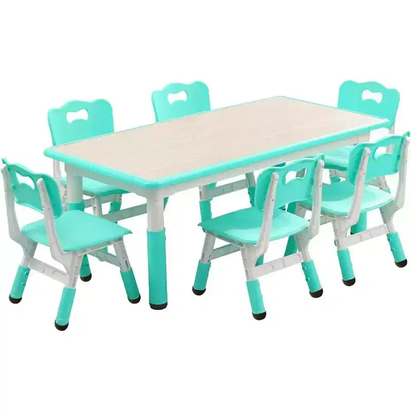 Kids Table Set, 47 Modern Height Adjustable Toddler Table & 6 Chairs Set w/Non-Slip Desk Legs & Organizer Graffiti Desktop for Preschool