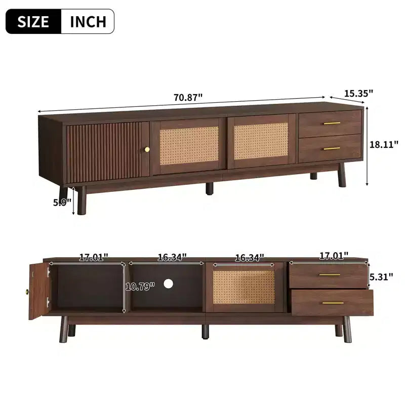 MAYEERTY Mid Century Modern TV Stand for 80 TVs, Entertainment Center with Sliding Doors and Drawers for Living Room