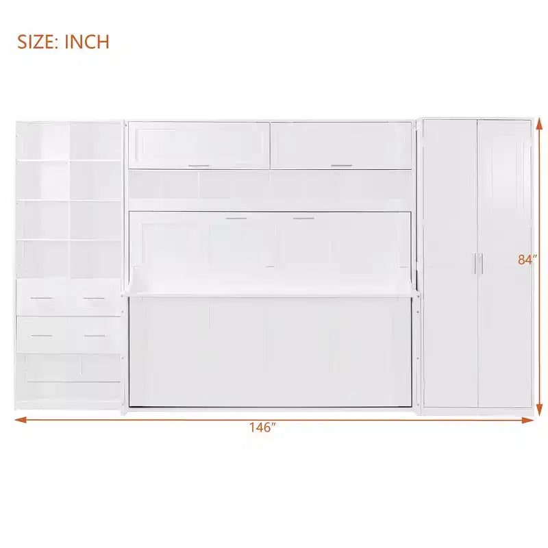 Whisen Full Size Murphy Bed & Wall Bed with Closet , Drawers and Shelves