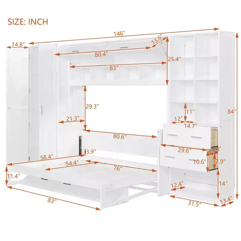 Whisen Full Size Murphy Bed & Wall Bed with Closet , Drawers and Shelves