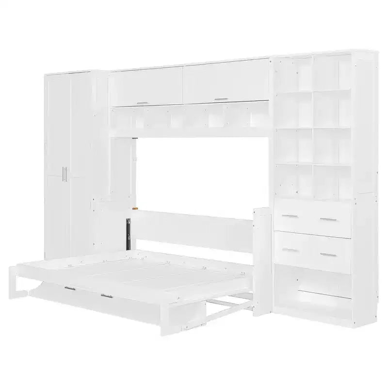 Whisen Full Size Murphy Bed & Wall Bed with Closet , Drawers and Shelves