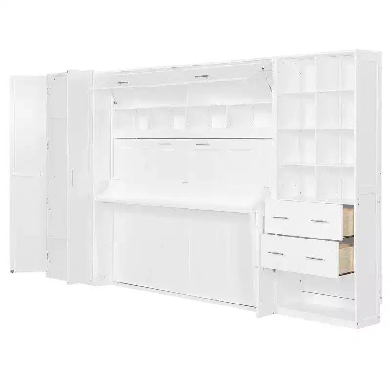 Whisen Full Size Murphy Bed & Wall Bed with Closet , Drawers and Shelves