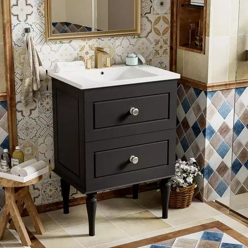 24 Small Bathroom Vanity with Sink, Bathroom Storage Cabinet with Drawers, Black