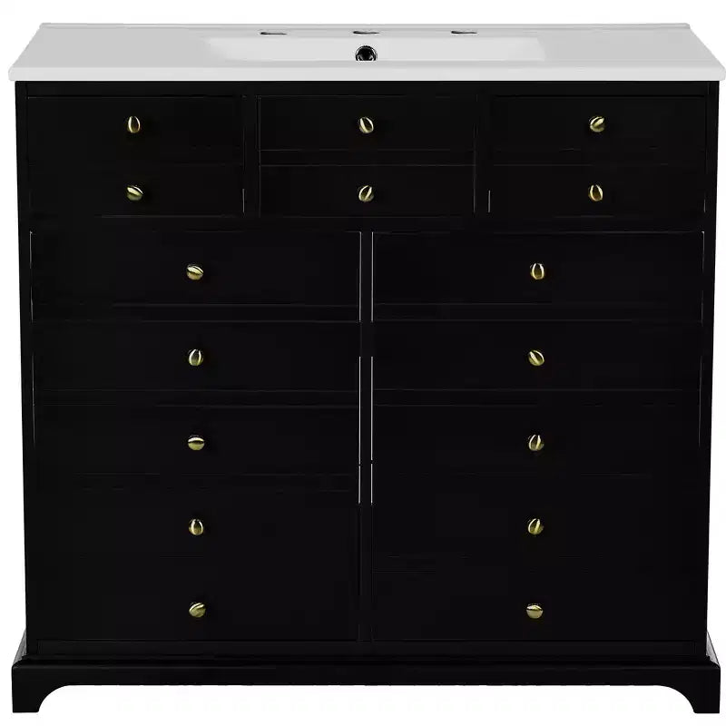 36 Bathroom Vanity with Sink, Bathroom Storage Cabinet with Drawers, Single Sink Bathroom Vanity with Soft Closing Doors