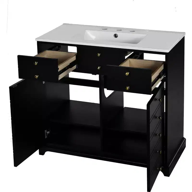 36 Bathroom Vanity with Sink, Bathroom Storage Cabinet with Drawers, Single Sink Bathroom Vanity with Soft Closing Doors