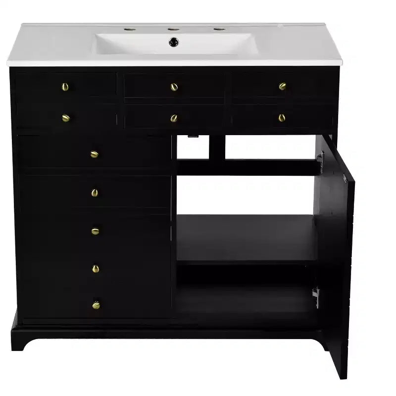 36 Bathroom Vanity with Sink, Bathroom Storage Cabinet with Drawers, Single Sink Bathroom Vanity with Soft Closing Doors