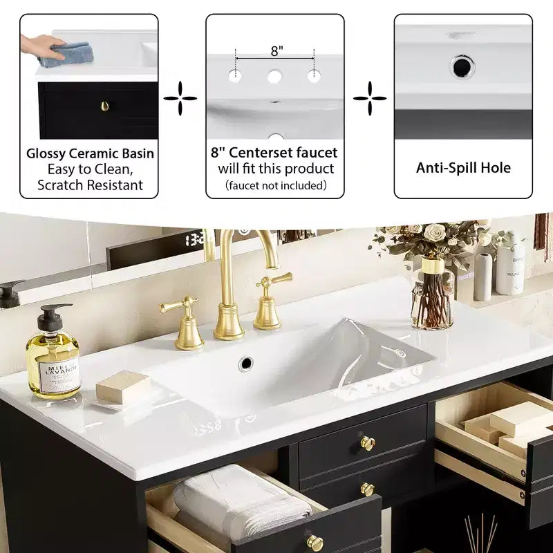 36 Bathroom Vanity with Sink, Bathroom Storage Cabinet with Drawers, Single Sink Bathroom Vanity with Soft Closing Doors