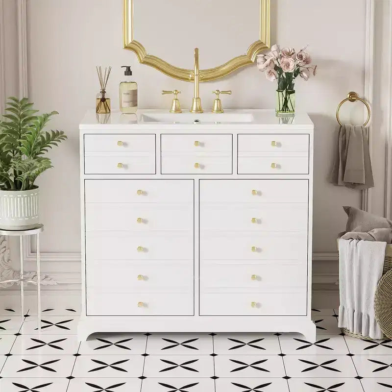 36 Bathroom Vanity with Sink, Bathroom Storage Cabinet with Drawers, Single Sink Bathroom Vanity with Soft Closing Doors