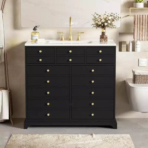 36 Bathroom Vanity with Sink, Bathroom Storage Cabinet with Drawers, Single Sink Bathroom Vanity with Soft Closing Doors