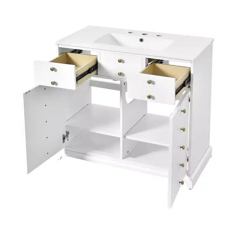 36 Bathroom Vanity with Sink, Bathroom Storage Cabinet with Drawers, Single Sink Bathroom Vanity with Soft Closing Doors