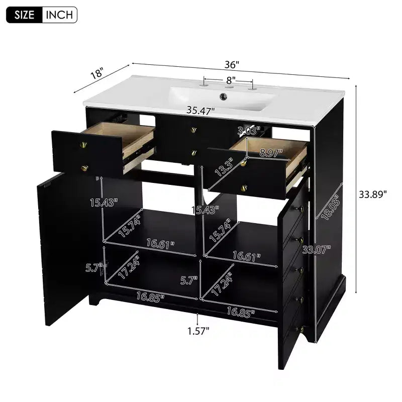 36 Bathroom Vanity with Sink, Bathroom Storage Cabinet with Drawers, Single Sink Bathroom Vanity with Soft Closing Doors