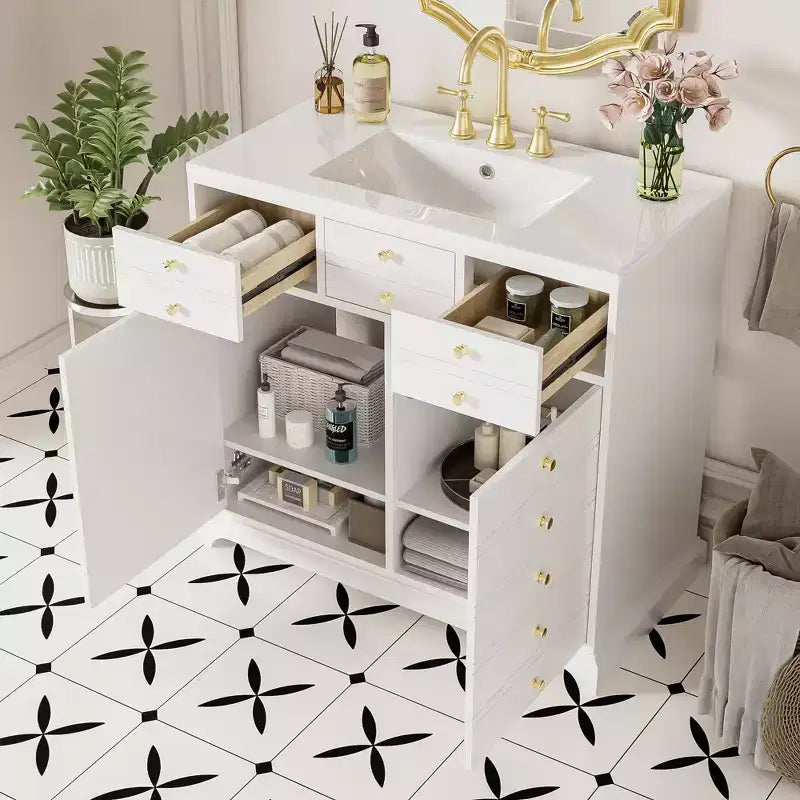 36 Bathroom Vanity with Sink, Bathroom Storage Cabinet with Drawers, Single Sink Bathroom Vanity with Soft Closing Doors