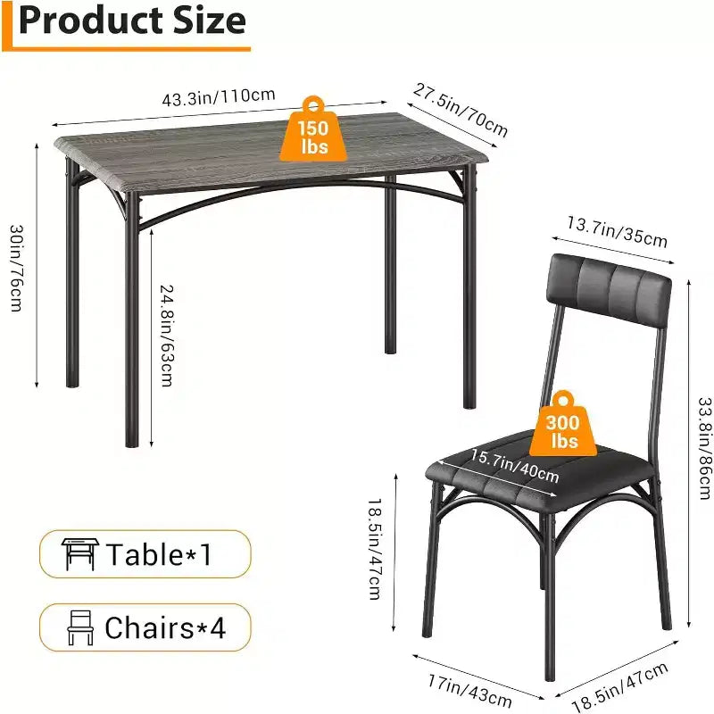 Kitchen Table and Chairs, Kitchen Table Sets with 4 Chairs, Dining Table Set Set for Apartments, Sturdy & Space-Saving