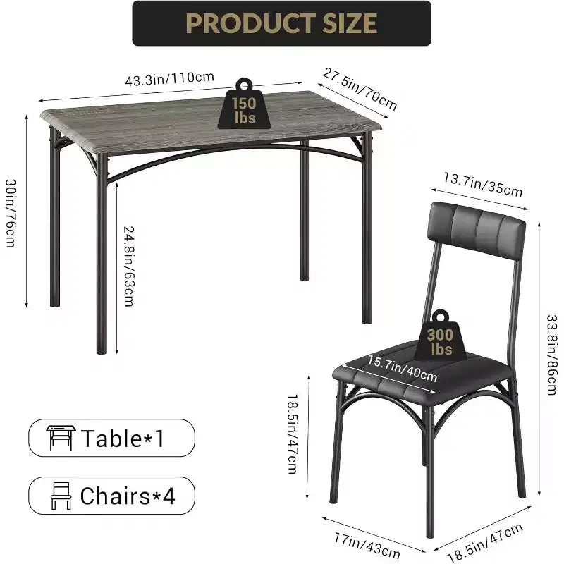Kitchen Table and Chairs, Kitchen Table Sets with 4 Chairs, Dining Table Set Set for Apartments, Sturdy & Space-Saving