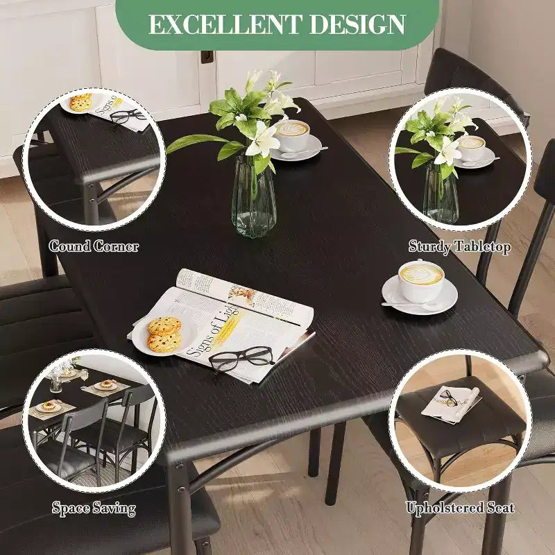 Kitchen Table and Chairs, Kitchen Table Sets with 4 Chairs, Dining Table Set Set for Apartments, Sturdy & Space-Saving