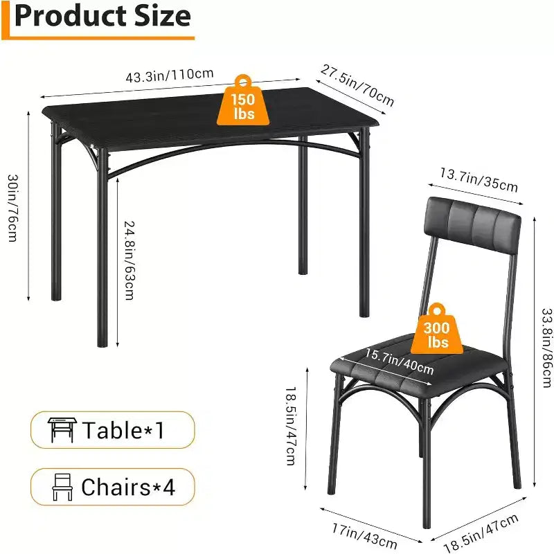 Kitchen Table and Chairs, Kitchen Table Sets with 4 Chairs, Dining Table Set Set for Apartments, Sturdy & Space-Saving