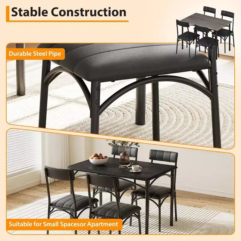 Kitchen Table and Chairs, Kitchen Table Sets with 4 Chairs, Dining Table Set Set for Apartments, Sturdy & Space-Saving