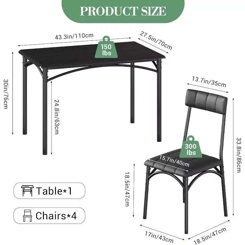 Kitchen Table and Chairs, Kitchen Table Sets with 4 Chairs, Dining Table Set Set for Apartments, Sturdy & Space-Saving