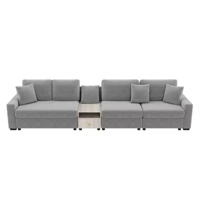 Christopher Knight Home Dirae 132.5'' Modern 4-Seater Chenille Upholstered Sectional Sofa with Console, Storage Armrest and Pillows
