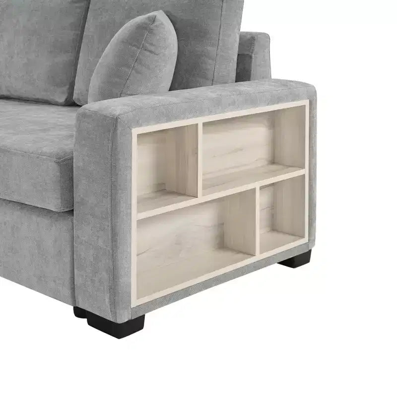 Christopher Knight Home Dirae 132.5'' Modern 4-Seater Chenille Upholstered Sectional Sofa with Console, Storage Armrest and Pillows