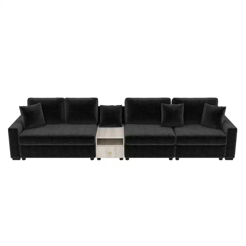 Christopher Knight Home Dirae 132.5'' Modern 4-Seater Chenille Upholstered Sectional Sofa with Console, Storage Armrest and Pillows