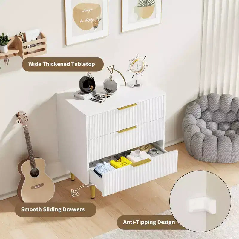 6/5/3 Drawer Dresser for Bedroom, Wood Chest of Drawers, Fluted Dresser