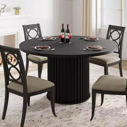 47 Round Dining Table for 4-6, Wooden Kitchen Table with Metal Pedestal Base, Modern Circular Dinner Table, Breakfast Table for Living Room,No Chair
