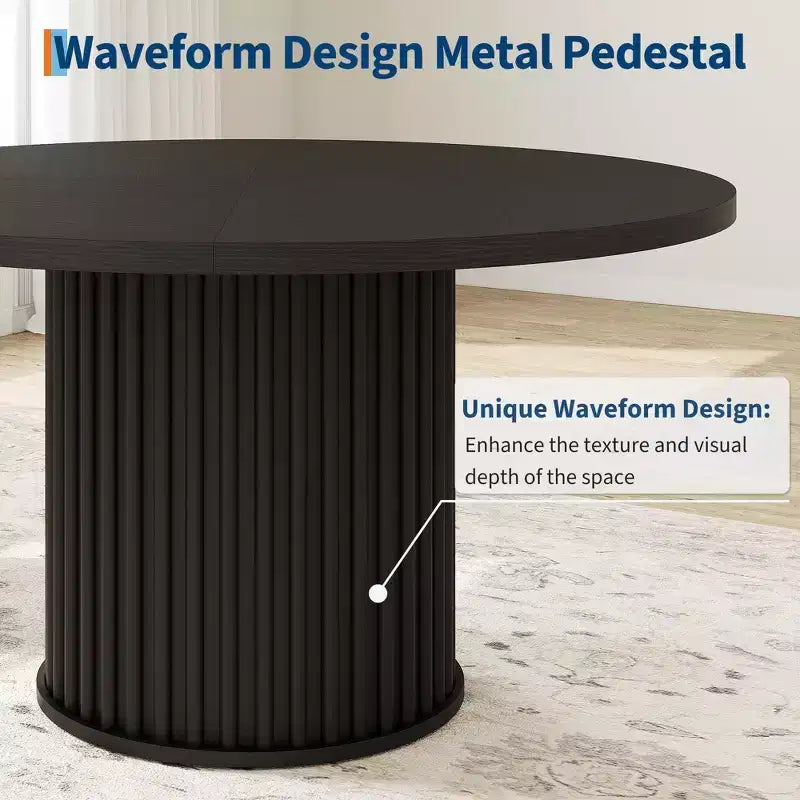 47 Round Dining Table for 4-6, Wooden Kitchen Table with Metal Pedestal Base, Modern Circular Dinner Table, Breakfast Table for Living Room,No Chair