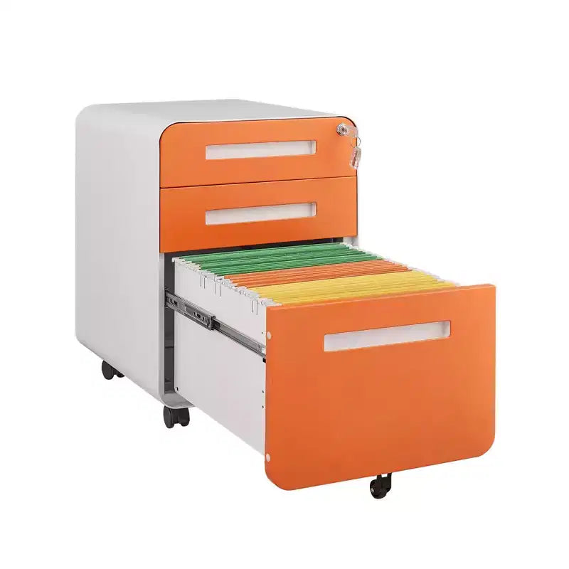 3 Drawer File Cabinet with Lock, Mobile Metal Vertical Filing Cabinet, Under Desk Storage Cabinet with Wheels, Fit Letter/A4/Legal Size File