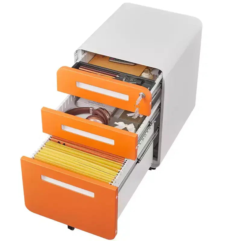 3 Drawer File Cabinet with Lock, Mobile Metal Vertical Filing Cabinet, Under Desk Storage Cabinet with Wheels, Fit Letter/A4/Legal Size File