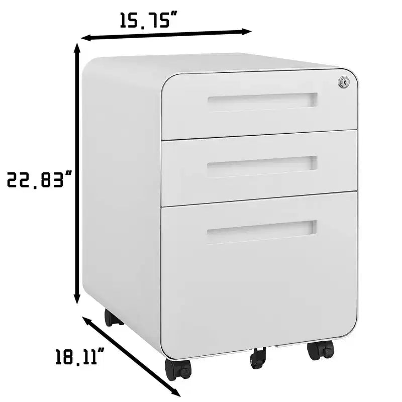 3 Drawer File Cabinet with Lock, Mobile Metal Vertical Filing Cabinet, Under Desk Storage Cabinet with Wheels, Fit Letter/A4/Legal Size File