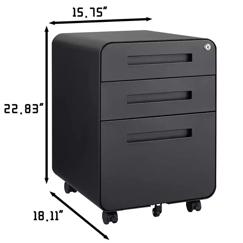 3 Drawer File Cabinet with Lock, Mobile Metal Vertical Filing Cabinet, Under Desk Storage Cabinet with Wheels, Fit Letter/A4/Legal Size File