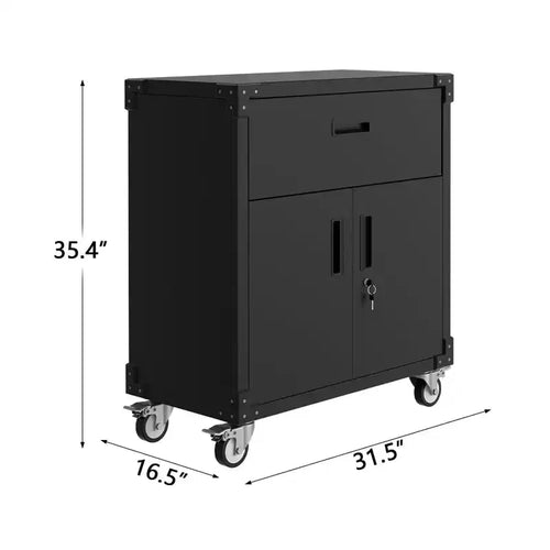 35.4 Rolling Metal Storage Cabinet with Drawer, Lock, 4 Wheels, Rust-Resistant Heavy Duty Tool Cabinet for Garage, Warehouse, Office