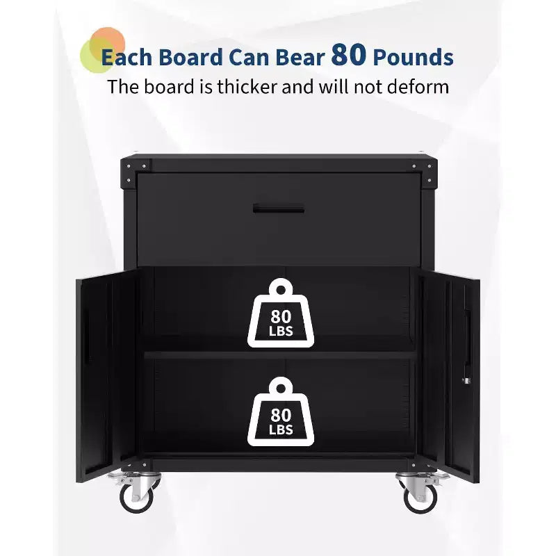 35.4 Rolling Metal Storage Cabinet with Drawer, Lock, 4 Wheels, Rust-Resistant Heavy Duty Tool Cabinet for Garage, Warehouse, Office