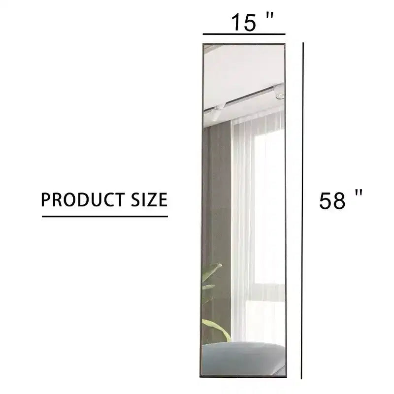 TUYOHW 58x15 Rectangle Full Length Mirror,Solid Wood Frame Leaning Floor Full Body Mirror for Bedroom or Cloakroom,Gray