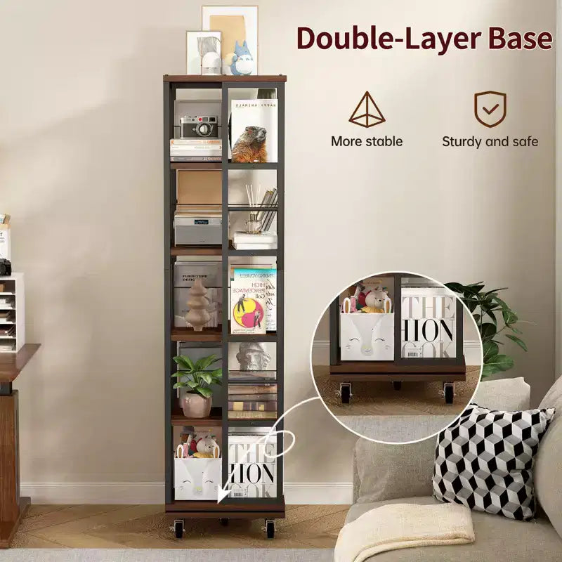 GDFStudio Jelor 66.14H Modern 5-Tier 360 Rotating Narrow Bookshelf