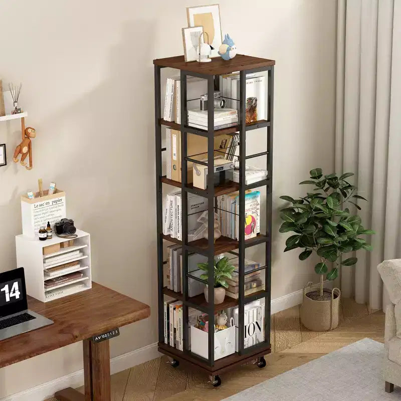 GDFStudio Jelor 66.14H Modern 5-Tier 360 Rotating Narrow Bookshelf