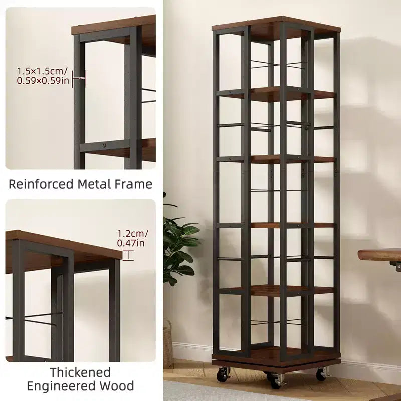 GDFStudio Jelor 66.14H Modern 5-Tier 360 Rotating Narrow Bookshelf