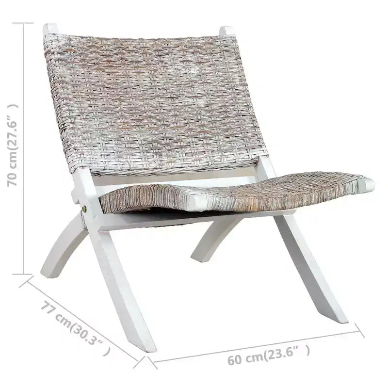 vidaXL Chair Accent Camping Chair Natural Kubu Rattan and Solid Wood Mahogany - White