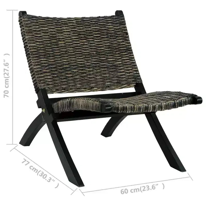 vidaXL Chair Accent Camping Chair Natural Kubu Rattan and Solid Wood Mahogany - White