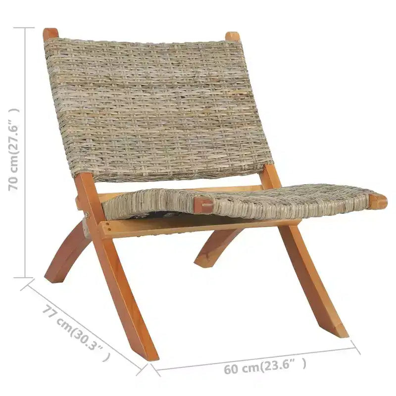vidaXL Chair Accent Camping Chair Natural Kubu Rattan and Solid Wood Mahogany - White