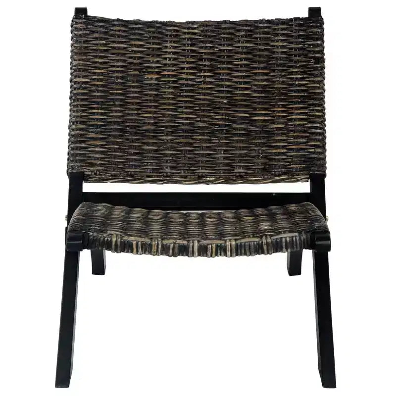 vidaXL Chair Accent Camping Chair Natural Kubu Rattan and Solid Wood Mahogany - White
