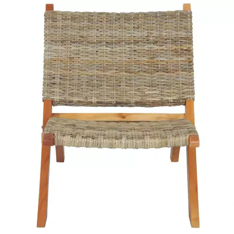 vidaXL Chair Accent Camping Chair Natural Kubu Rattan and Solid Wood Mahogany - White
