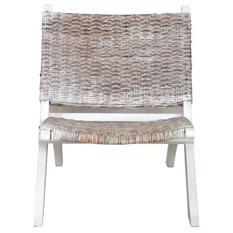 vidaXL Chair Accent Camping Chair Natural Kubu Rattan and Solid Wood Mahogany - White