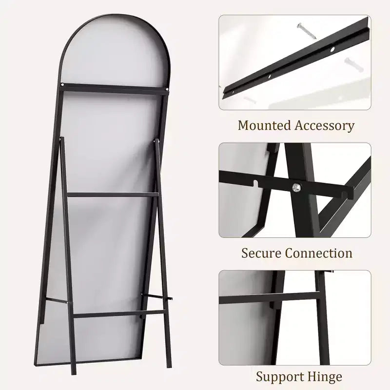 COZONY 65x22 Arched Full Length Mirror, Wall Mounted/Freestanding Full Body Floor Mirror w/Bracket, Black Frame