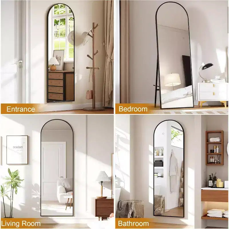 COZONY 65x22 Arched Full Length Mirror, Wall Mounted/Freestanding Full Body Floor Mirror w/Bracket, Black Frame