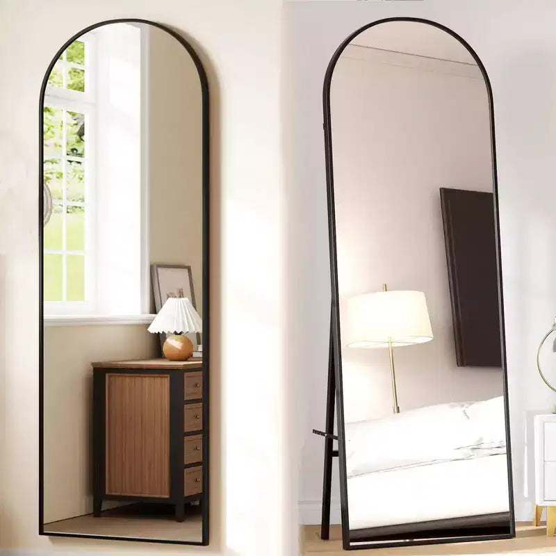 COZONY 65x22 Arched Full Length Mirror, Wall Mounted/Freestanding Full Body Floor Mirror w/Bracket, Black Frame