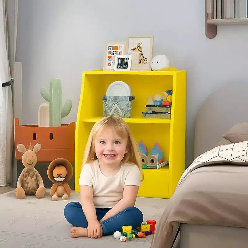 2 Tier Toy Storage Organizer for Kids,Wood Kids Bookshelf and Toy Organizer,Book Display Shelf for Kids Rooms Playroom, Nursery